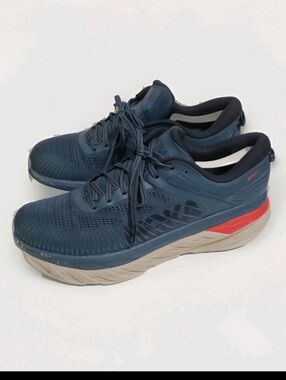 HOKA Bondi 7 Men’s Size 12 Blue Orange Running Walking Gym Shoes Well Maintained